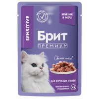 Пауч Брит ПРЕМИУМ для взрослых кошек, Ягненок в желе, 85 г
