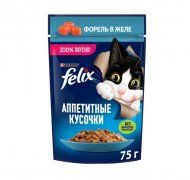 Пауч Felix для взрослых кошек, кусочки в желе с форелью, Аппетитные кусочки, 75 г