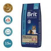Корм Brit Premium Dog Sensitive для взрослых собак всех пород с чувствительным пищеварением, Ягненок и индейка, 15 кг