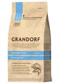 Корм Grandorf для кожи и шерсти кошек, белая рыба и индейка, 400 г