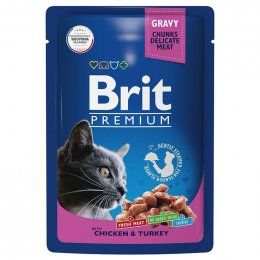 Пауч Brit Premium для кошек, с цыпленком и индейкой, 85 г