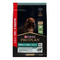 Корм Purina Pro Plan для взрослых собак мелких пород с чувствительным пищеварением, с ягненком, Sensitive digestion, 2,5 кг+500 г