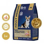 Корм Brit Premium Dog Adult Medium для взрослых собак средних пород, Курица, 1 кг
