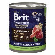 Консерва Brit, для взрослых собак всех пород, с говядиной и сердцем, Premium by Nature, 850 гр