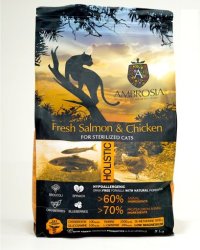 Корм AMBROSIA GRAIN FREE для стерилизованных кошек, лосось, курица, 5 кг
