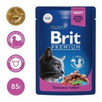 Пауч Brit Premium для кошек, с цыпленком и индейкой, 85 г