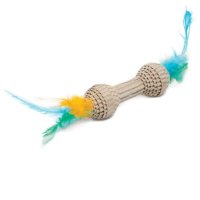 Игрушка Гантель с перьями для кошек из гофрокартона, NATURAL, 100/200мм