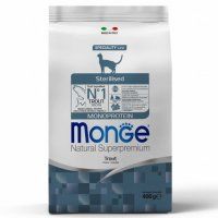 Корм сухой Monge, для стерилизованных кошек, с форелью, Cat Speciality Line Monoprotein Sterilised, 400 г