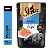 Пауч Sheba, для взрослых кошек, с лососем, Ломтики в соусе, 75 г