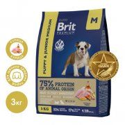 Корм Brit Premium Dog Puppy and Junior Medium для щенков и молодых собак средних пород, Курица, 3 кг