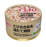 Консерва INABA для кошек куриное филе с морским гребешком, ЧАО, 85 г