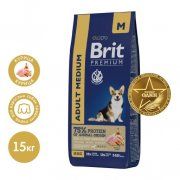 Корм Brit Premium Dog Adult Medium для взрослых собак средних пород, с курицей, 15 кг