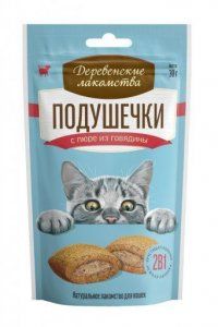 Деревенские лакомства для кошек, подушечки с пюре из говядины, 30 г