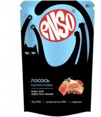 Пауч Enso для взрослых кошек, кусочки в соусе с лососем, 85 г