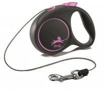Поводок-рулетка "Flexi", "BLACK DESIGN", тросовый, розовый, 3 м