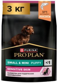Корм Purina Pro Plan для чувствительной кожи щенков малых и мини пород, с лососем, Sensitive Skin, 3 кг