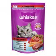 Корм Whiskas для стерилизованных кошек и котов с говядиной и вкусными подушечками, 1,3 кг