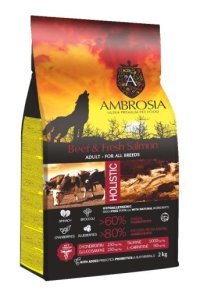 Корм AMBROSIA GRAIN FREE для собак всех пород, говядина, лосось, 2кг