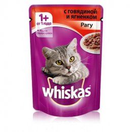 Пауч Whiskas для взрослых кошек, рагу с говядиной и ягненком, 85 г
