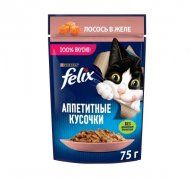 Пауч Felix для взрослых кошек, кусочки в желе с лососем, Аппетитные кусочки, 75 г