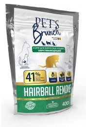 Корм Pet's Brunch, для уменьшения скоплений комков шерсти у взрослых кошек, Hairball Remove, 400 г