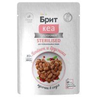 Пауч БРИТ КЕА для стерилизованных кошек, кусочки в соусе,с Ягнёнком и Брусникой, 85г