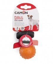 Игрушка CAMON для собак, Мячик резиновый с черной тканевой ручкой, 5х38 см