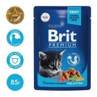 Пауч Brit Premium для котят, цыпленок в соусе, 85 г
