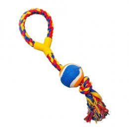 Игрушка канатная с ручкой и мячом, для собак, до 35 см