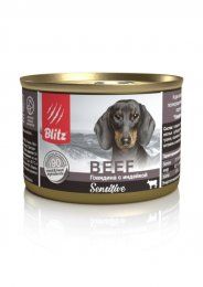 Консервы Blitz Sensitive для собак всех пород и возрастов, со вкусом говядины с индейкой, 200 гр