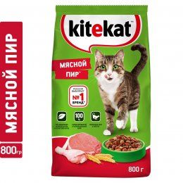 Корм сухой полнорационный Kitekat для взрослых кошек. Мясной пир, 800 г