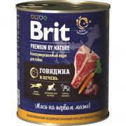 Консервы Brit, для взрослых собак всех пород, с говядиной и печенью, Premium by Nature, 850 гр