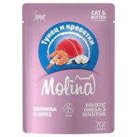 Пауч Molina для котят и кошек. Тунец с креветками в соусе, 70г