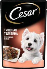 Пауч CESAR® для взрослых собак всех пород, с тушеной телятиной и овощами в желе, 85 г