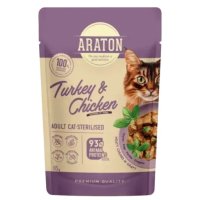 Пауч ARATON Sterilised Adult для стерил. кошек всех пород, кусочки в соусе индейкой и курицей, 85 г