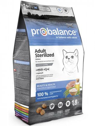 Корм ProBalance для стерилизованных кошек и кастрированных котов, с курицей рисом, 1,8 кг