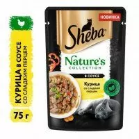Пауч Sheba, для взрослых кошек, с курицей в соусе со сладким перцем, Nature's Collection, 75 г