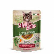 Суп Miglior gatto Le Specialità Italiane д/кошек полоски в соусе говядина, горох и морковь, 85 г