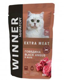 Пауч Winner Extra Meat для взрослых стерилизованных кошек, Говядина Black Angus в желе, 80 г