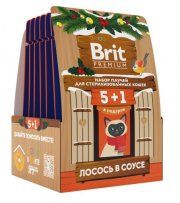 Набор паучей Brit Premium для стерилизованных кошек, с лососем в соусе, 5+1, 510 г