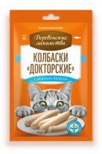 Деревенские лакомства для кошек, колбаски "Докторские" с нежным лососем, 6х10 г