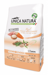 Корм Unica Natura Indoor для кошек любого возраста, живущих в помещении, курица, рис и морковь, 1,5 кг