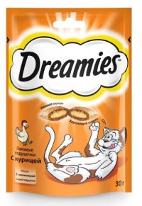 Лакомство Dreamies для взрослых кошек с курицей, 30 г
