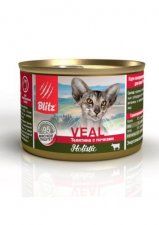Консервы BLITZ Holistic Телятина с почками, для взрослых кошек, мясной паштет, 200 г