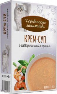 Паучи Деревенские лакомства для кошек, Крем-суп с антарктическим крилем, 4 шт, 140 г