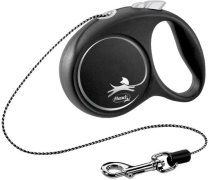 Поводок-рулетка Flexi BlacK Design, тросовый, серебро, XS, 8кг/3м