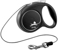 Поводок-рулетка Flexi BlacK Design, тросовый, серебро, XS, 8кг/3м