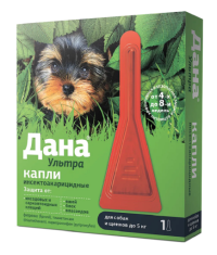 Капли на холку Дана ультра от блох и клещей, для собак до 5 кг, 1 пипетка, 0,4 мл