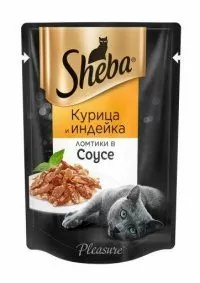 Пауч Sheba, для взрослых кошек, с курицей и индейкой, Ломтики в соусе, 75 г