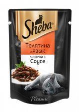 Пауч Sheba® Pleasure™ для взрослых кошек, кусочки в соусе с телятиной и языком, 85 г